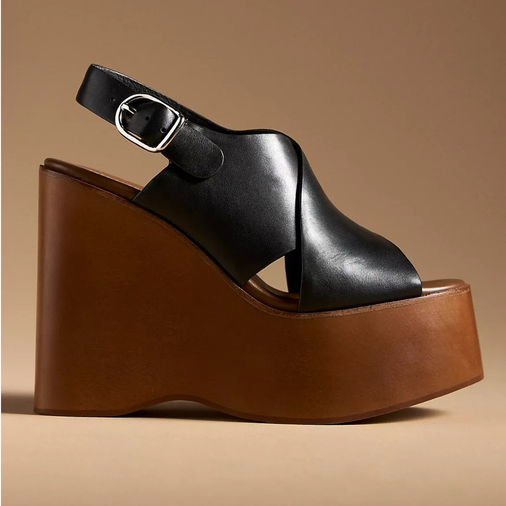 Jeffrey Campbell Fiddle Black Leather Wedge Sandals
